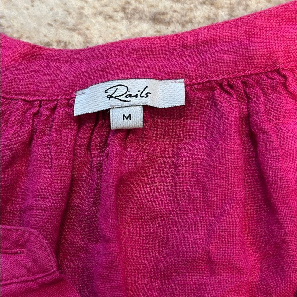 Rails Frances Linen Blend Button-U p Women's Pink Button-Up Top Medium - Picture 4 of 7